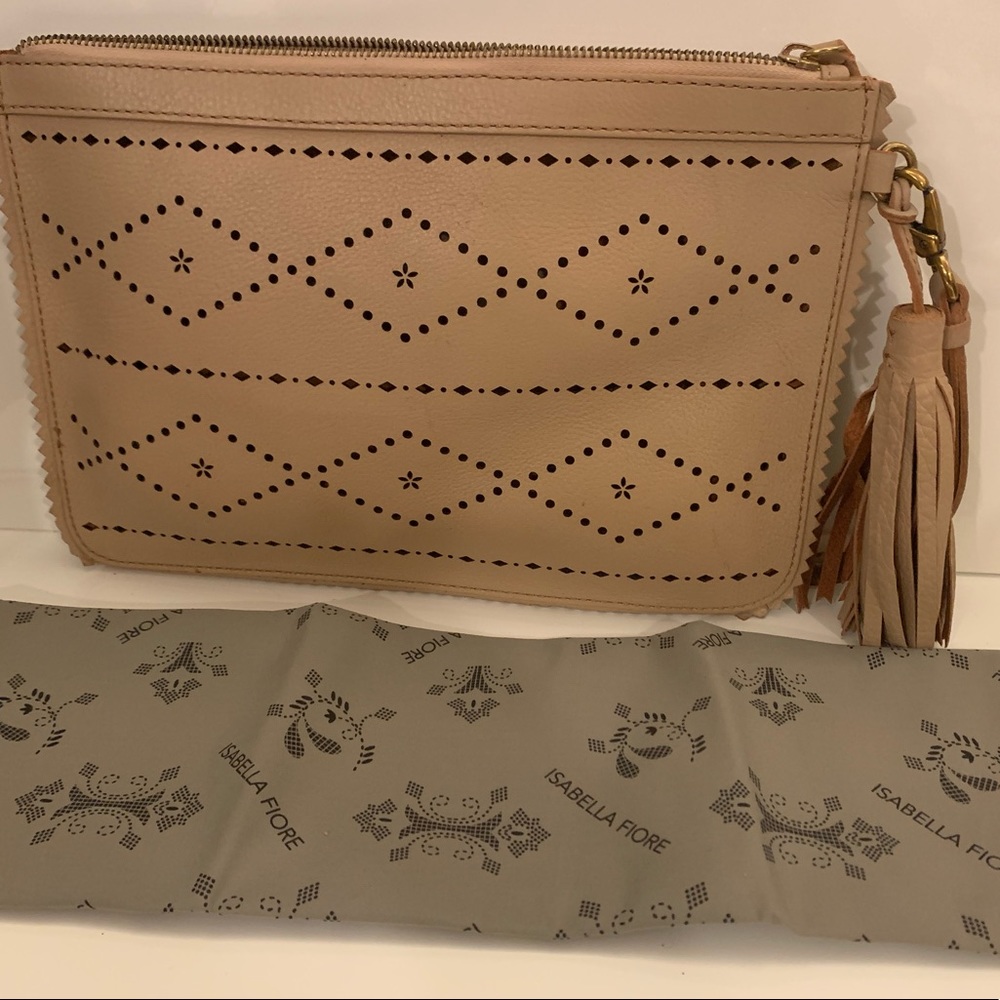 Isabella Fiore Oversized Leather Clutch - Nude
